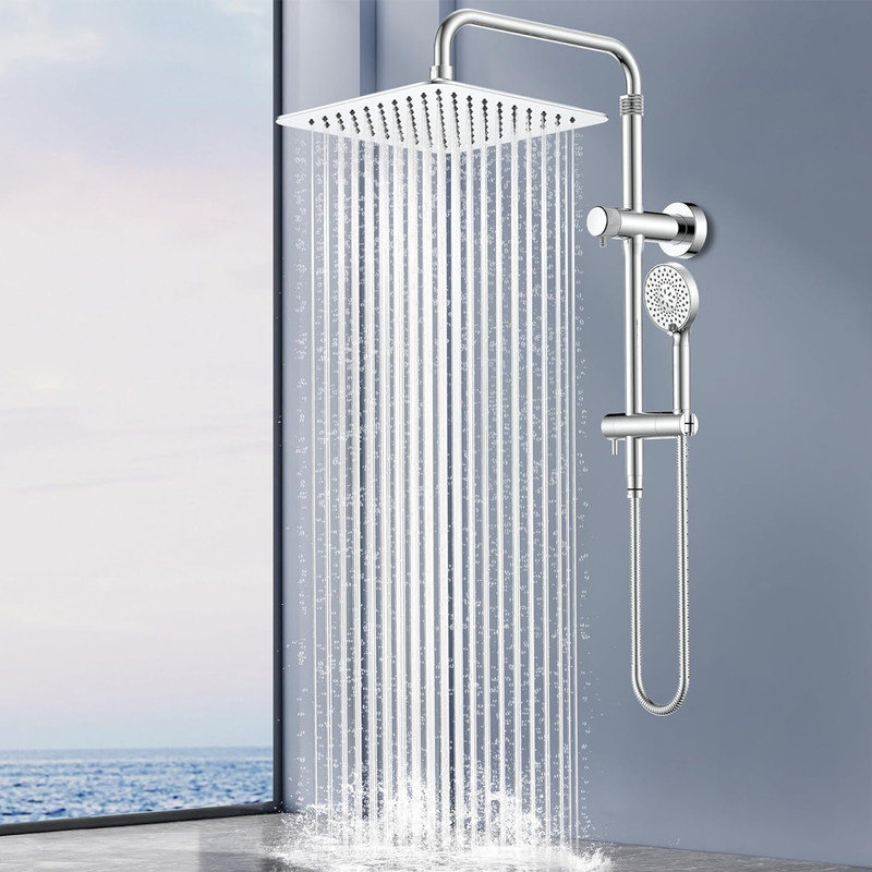 10-Inch Polished Stainless Steel Rain Shower Head with Handheld Combo
