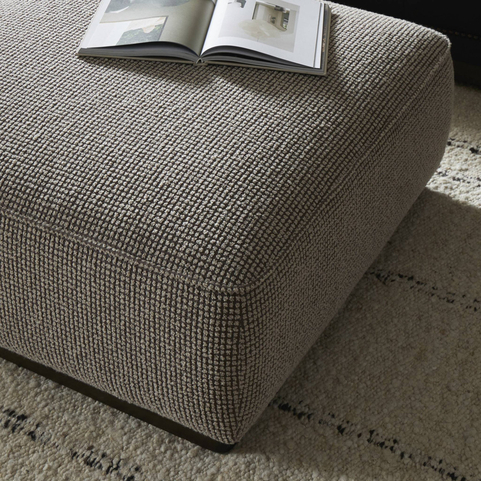 Anastas 36" Square Upholstered Ottoman, Barrow Taupe Polyester Blend