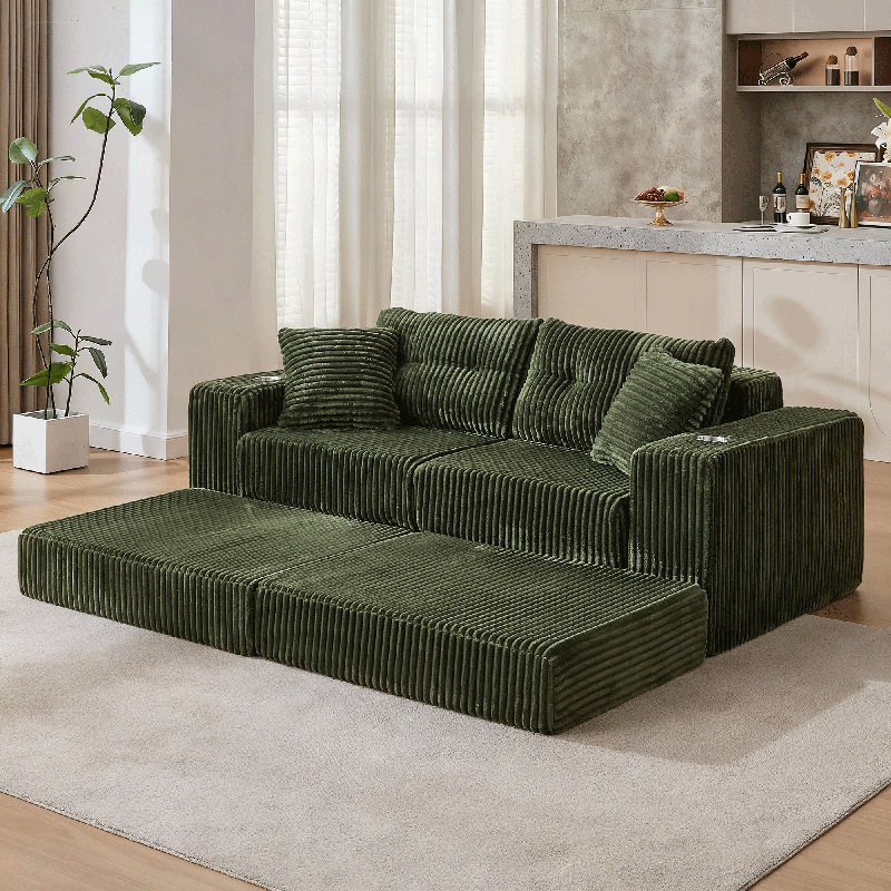 Canapé modulaire à compression de l 80 po avec repose-pieds Boneless, Vert