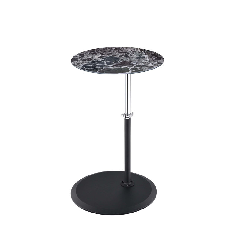 Orbit 15.5" End Table with Height Adjustable Marble Textured Top, Black