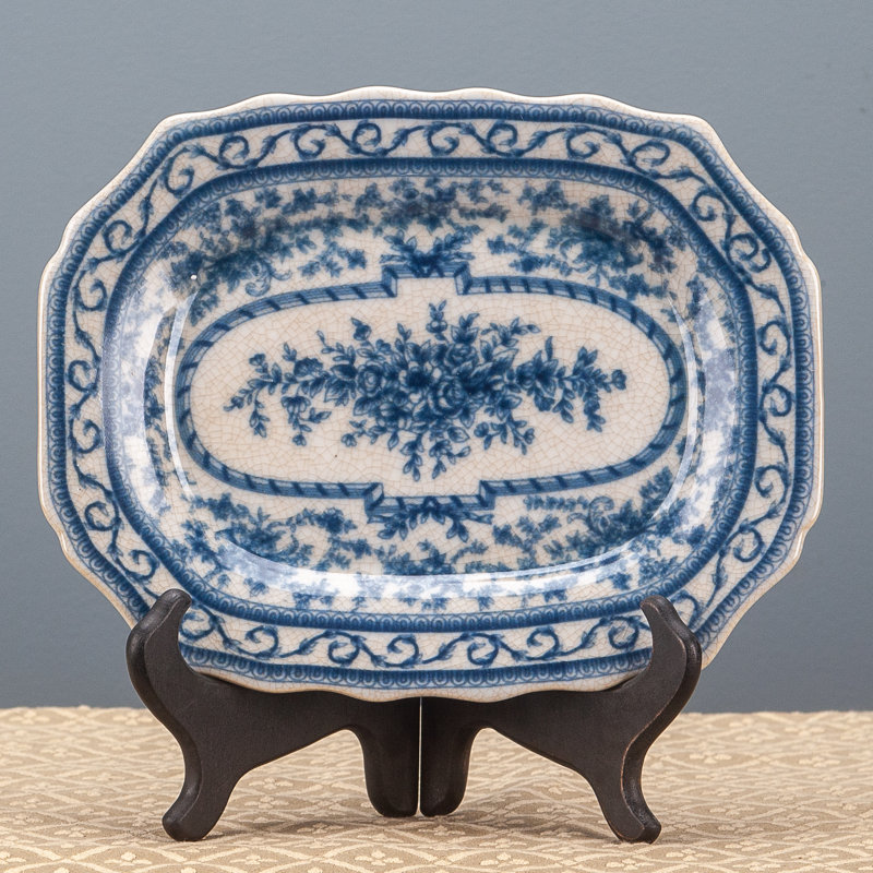 Porcelain Platter Blue and White Willow 16.5inL, 1.5" H x 10" W x 7.5" D