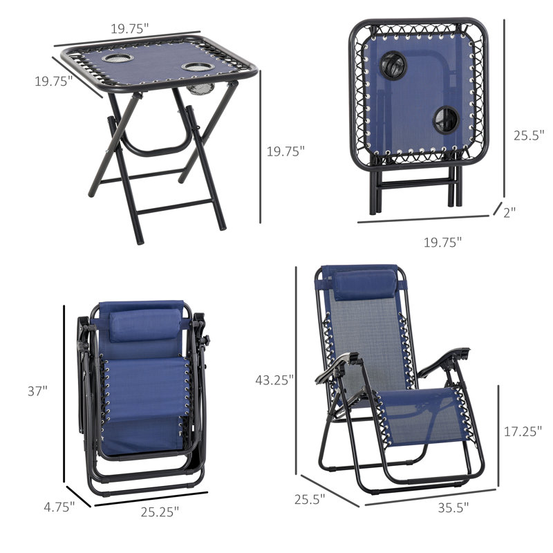 Ensemble de chaises longues inclinables 63 po