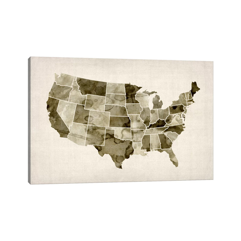 USA Water Color Map II by Michael Tompsett - Wrapped Canvas Print