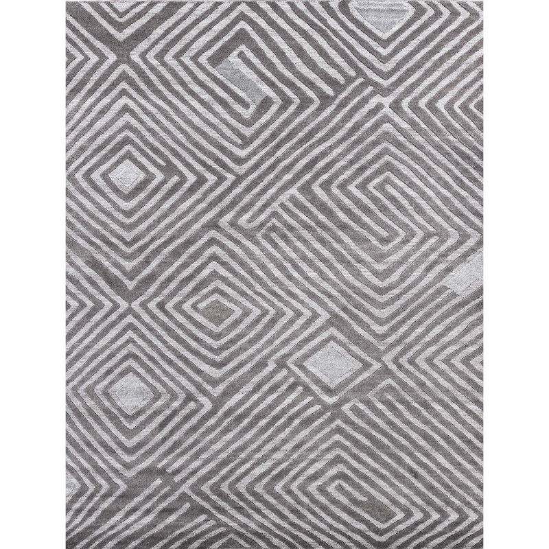Hand Knotted Geometric Area Rug in Charcoal, Rectangle 8' x 10'