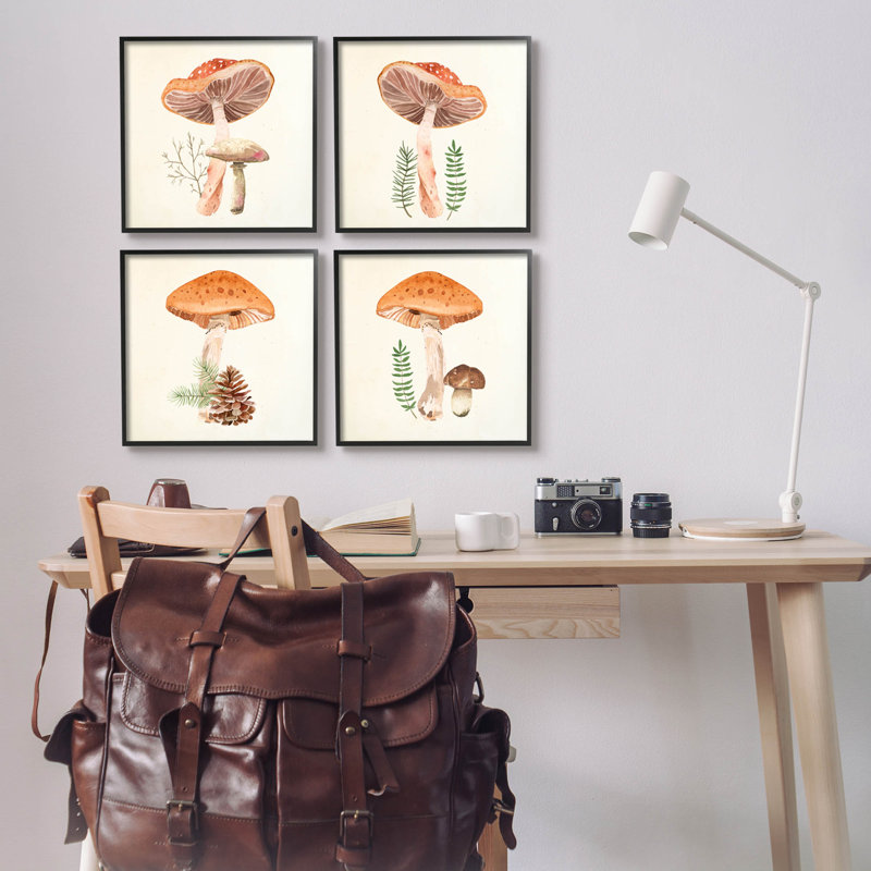 Woodland Mushroom Botanical Sprouts, ensemble de 4 giclées encadrées par Lucca Sheppard, H 17 po x l 17 po x P 1,5 po