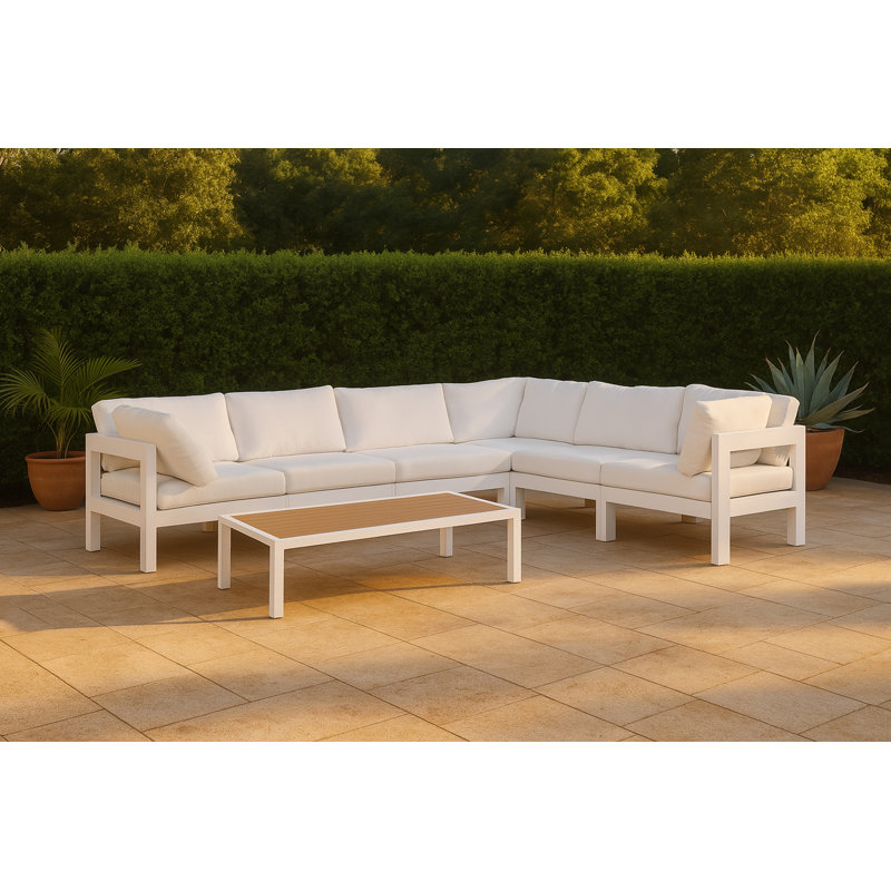 Canapé modulaire d'extérieur faisant face à la droite de 120 po avec coussins Levester, Blanc, Blanc