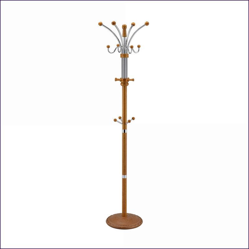 Portemanteaux, chrome moderne de 73 po de hauteur Portemanteaux en bois avec finition chêne | Chêne | Bois