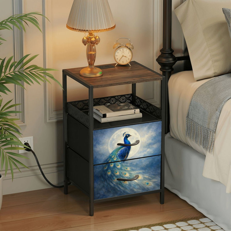 Table de chevet 2 tiroirs avec station de charge, table de chevet avec ports USB et prises USB