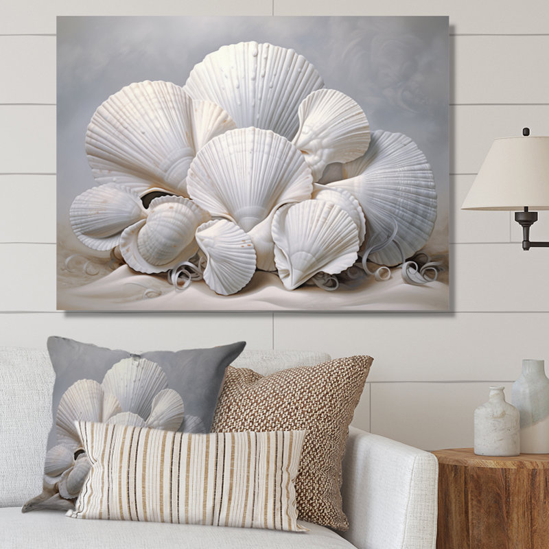 Coquillages blancs monochromes, Toile tendue, H 16 po x l 32 po x P 1 po