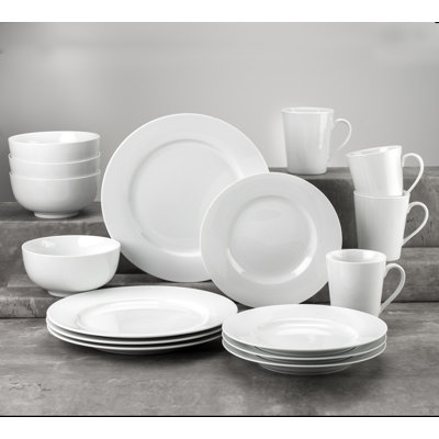 Claire Classic Rim 16pcs Dinnerware Set ( Dinner Plate / Salad Plate / Cereal Bowl / Mug , Service For 4 )