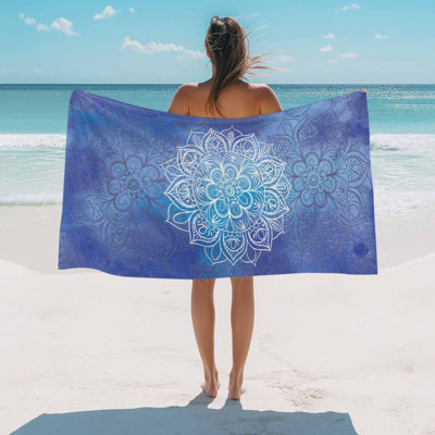 Serviette de plage bleue à motif floral bohème, serviette de bain/piscine, serviette de plage absorbante, douce, grande, à séchage rapide, légère, idéale pour le camping, les voyages, le sport, le yoga, la salle de sport et la natation (50 x 60 pouces) pour adultes.