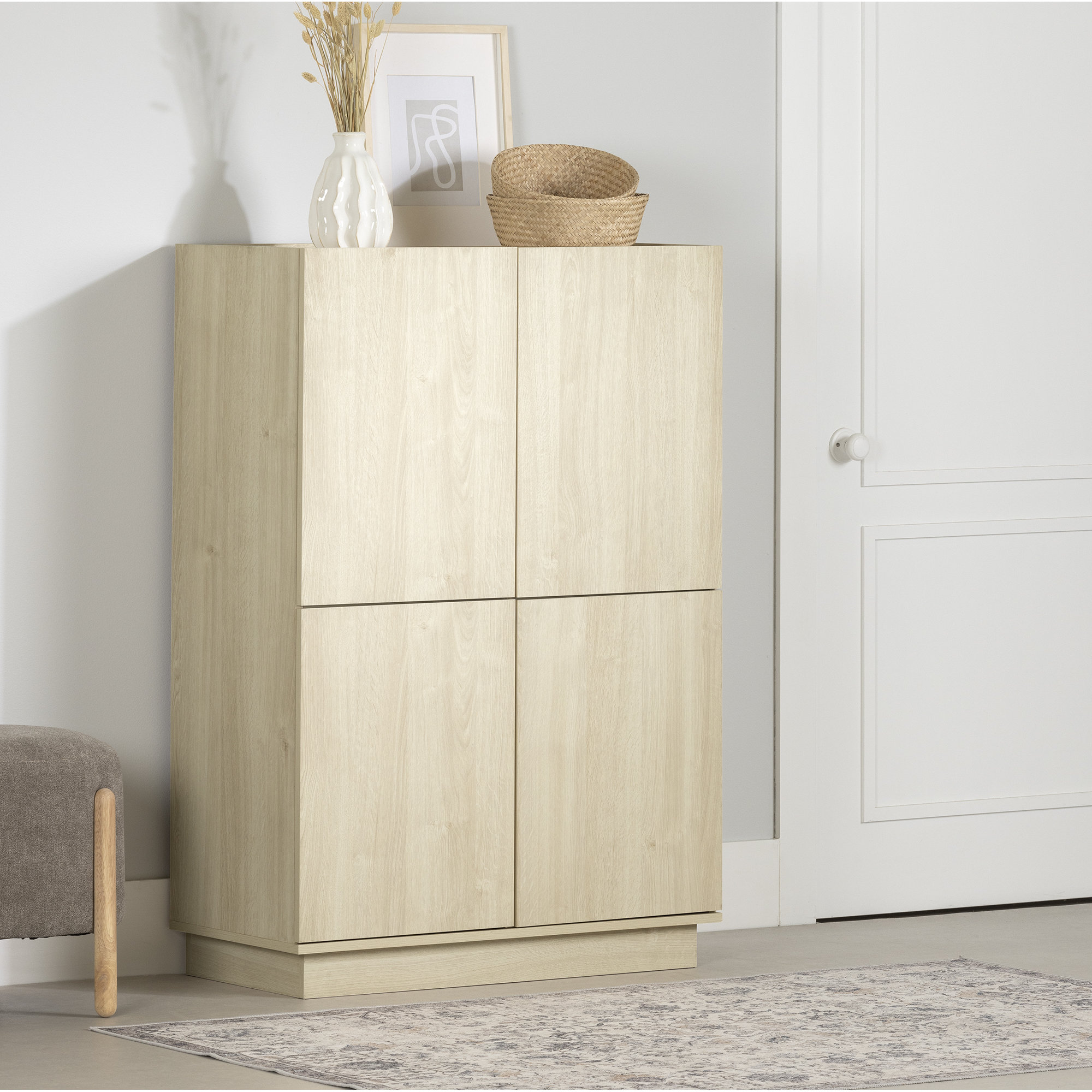 Liora 4-Door Bookcase With Shelves, Beige