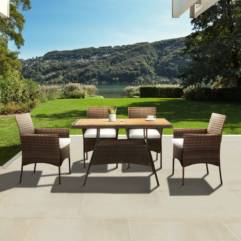 4 - Person Acacia Patio Dining Set with Rectangular Table , Cushions Included