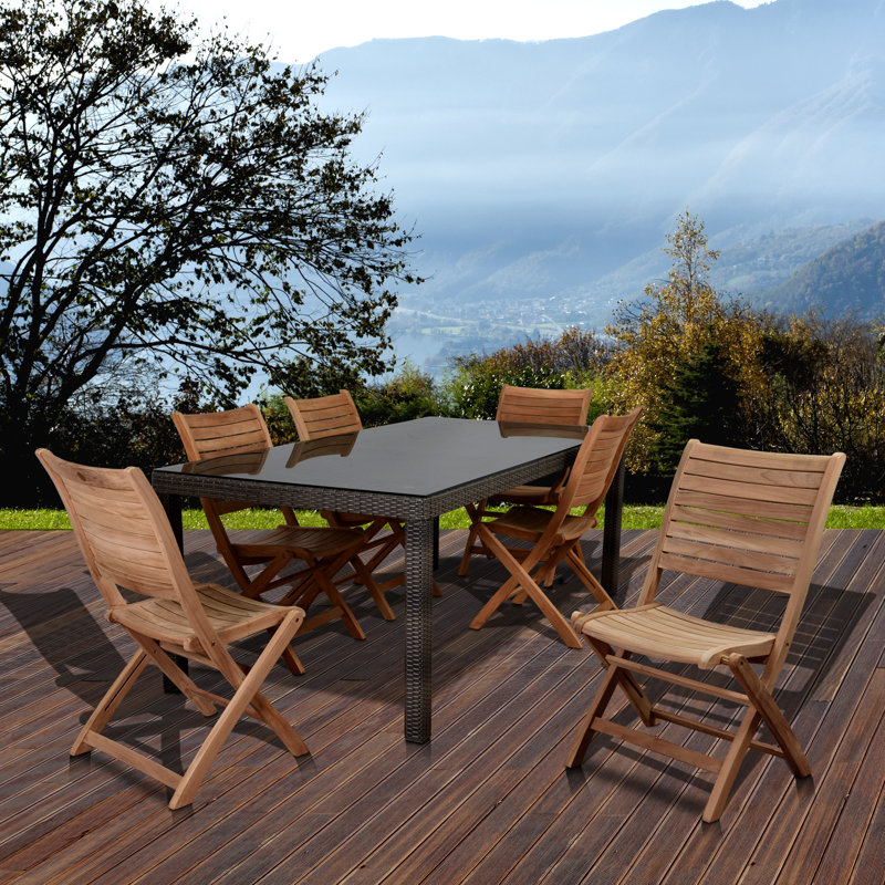 Ensemble repas de patio en osier 7 pièces avec table rectangulaire Anautica - Amazonie