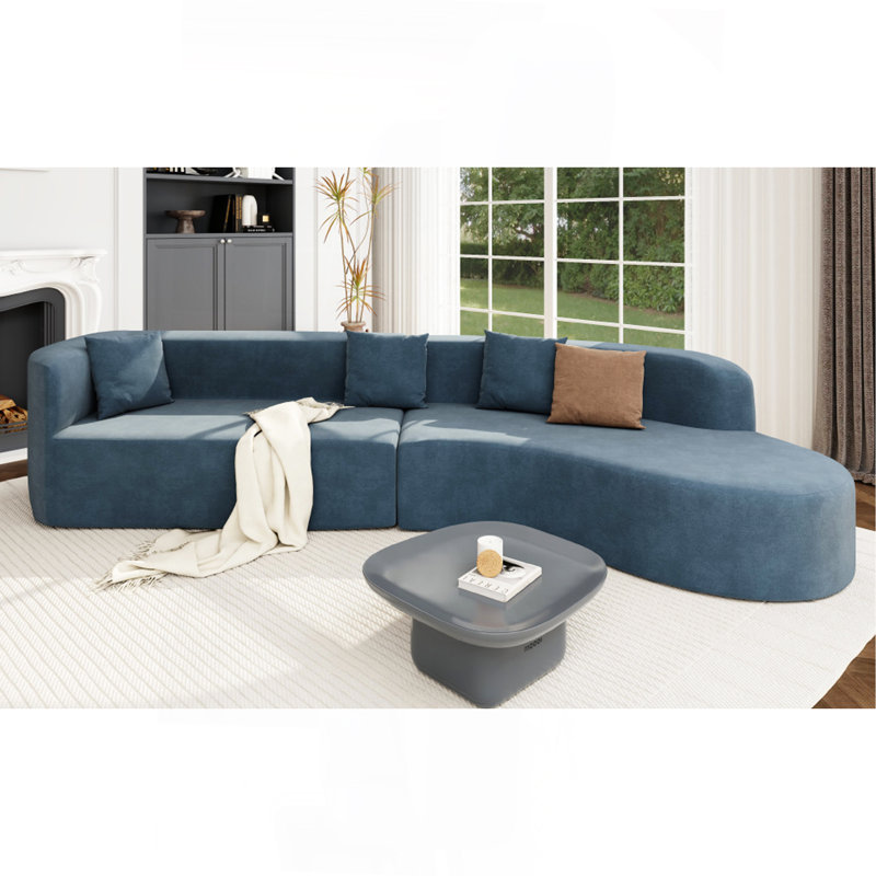Grand canapé modulaire moderne 2 pièces avec 3 coussins Modern, Chenille bleu