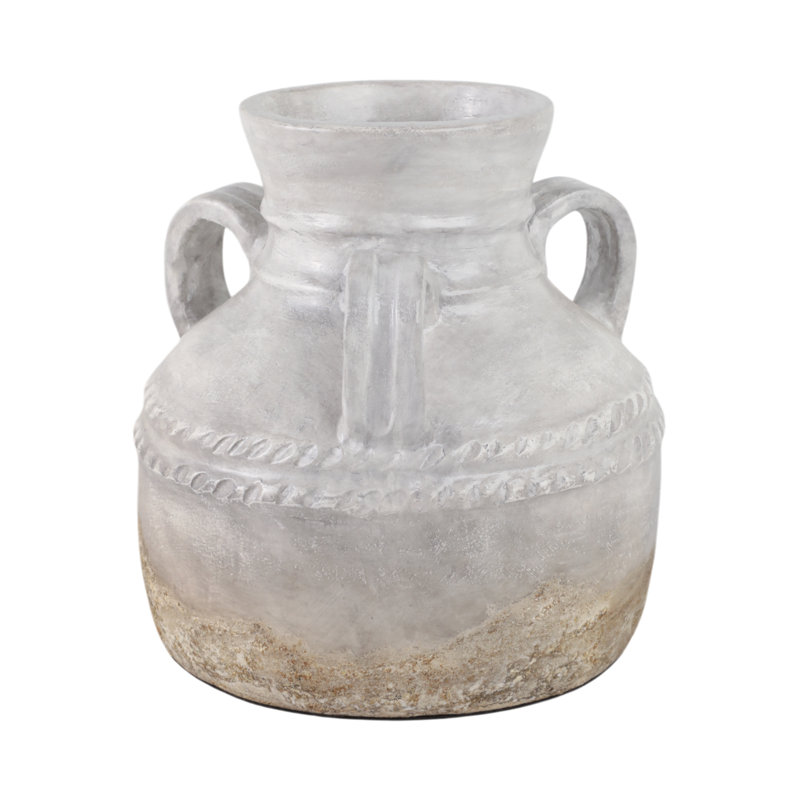 Vase décoratif en terre cuite avec motif texturé rustique et poignées doubles, décor contemporain élégant pour les espaces modernes