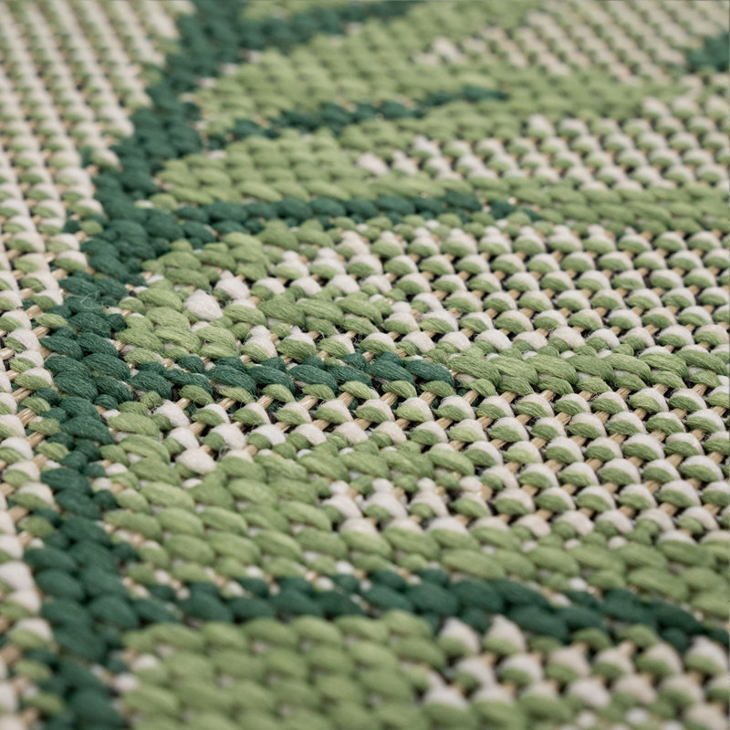 Lanoue Floral Machine Made Flatweave Polypropylene Indoor / Outdoor Area Rug in Green, Rectangle 3' x 5'