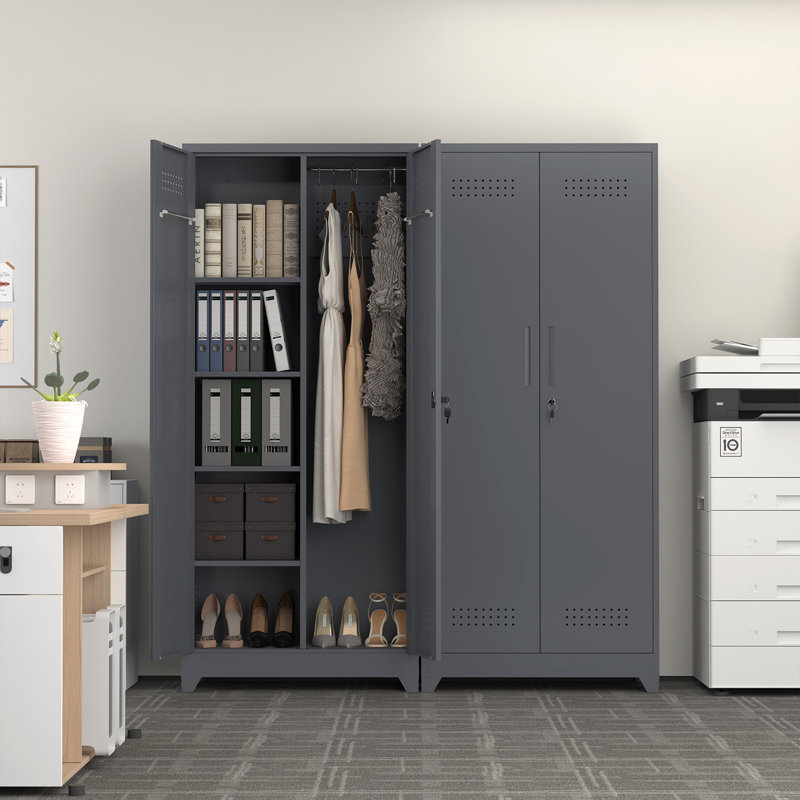 Metal Tool Storage Cabinet, Broom Closet With Hooks, 72.8" Tall Garage Cabinet With Shelves, Heavy-duty Cleaning Storage For Utility Room, Gym, Office, Garage