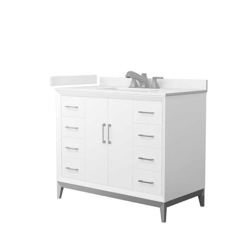 Amici Single Bathroom Vanity with Top, White Quartz, Matte Black, 60"