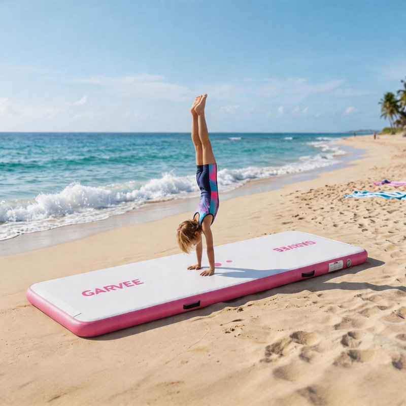 Inflatable Air Gymnastics Tumbling Mat – 13FT x 3.3FT x 4IN, 4" Thick Tumble Track with Air Pump & Storage Bag – Home Gym, Yoga, Cheerleading – UK Pink (400x100x10 cm)