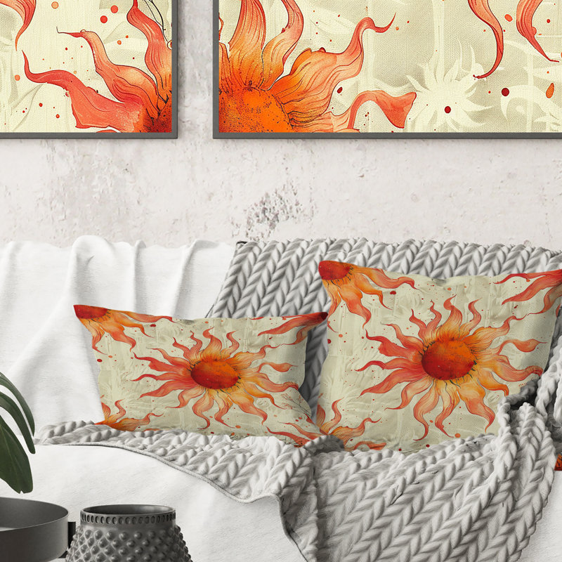 Coussin Boho orange et orange, H 16 po x l 16 po, Carrée