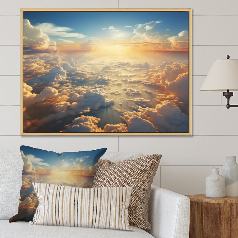 Sky Whispering Clouds - Décoration murale ciel, Cadre flottant érable, H 34 po x l 44 po x P 1,5 po