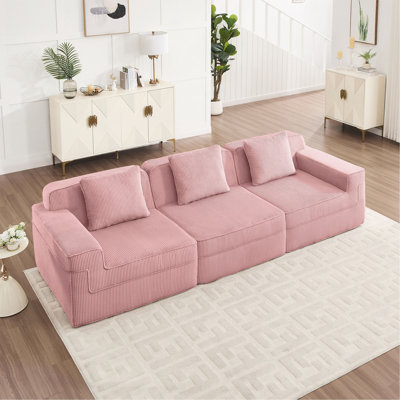 Canapé modulaire 3 places sans os, canapé modulaire Cloud avec assise profonde, canapé modulaire moderne 3 places avec coussins décoratifs Tissu velours côtelé vert