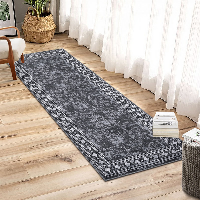 Jekori Contemporary Geometric Border Area Rug Indoor Modern Washable Soft Throw Carpet, Runner 2' x 6'