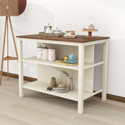  Kamoni Rubber Wood Butcher Block Kitchen Island with Shelves
