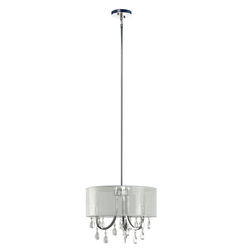 Luminaire suspendu tambour 3 lumières Devon, Blanc diaphane