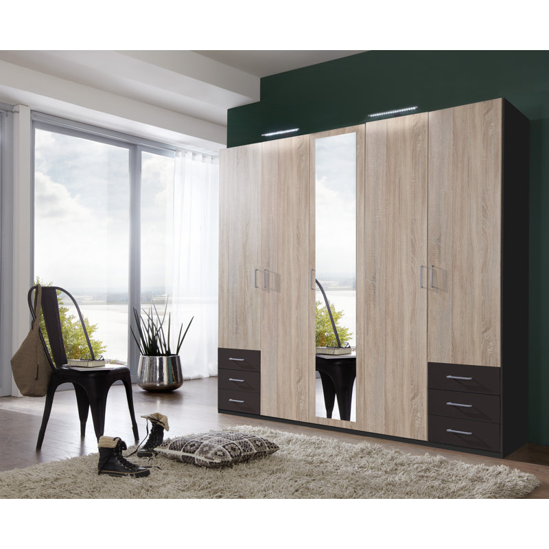 Fügen 5 Door Manufactured Wood Wardrobe, Rough-sawn oak/Lavender colour