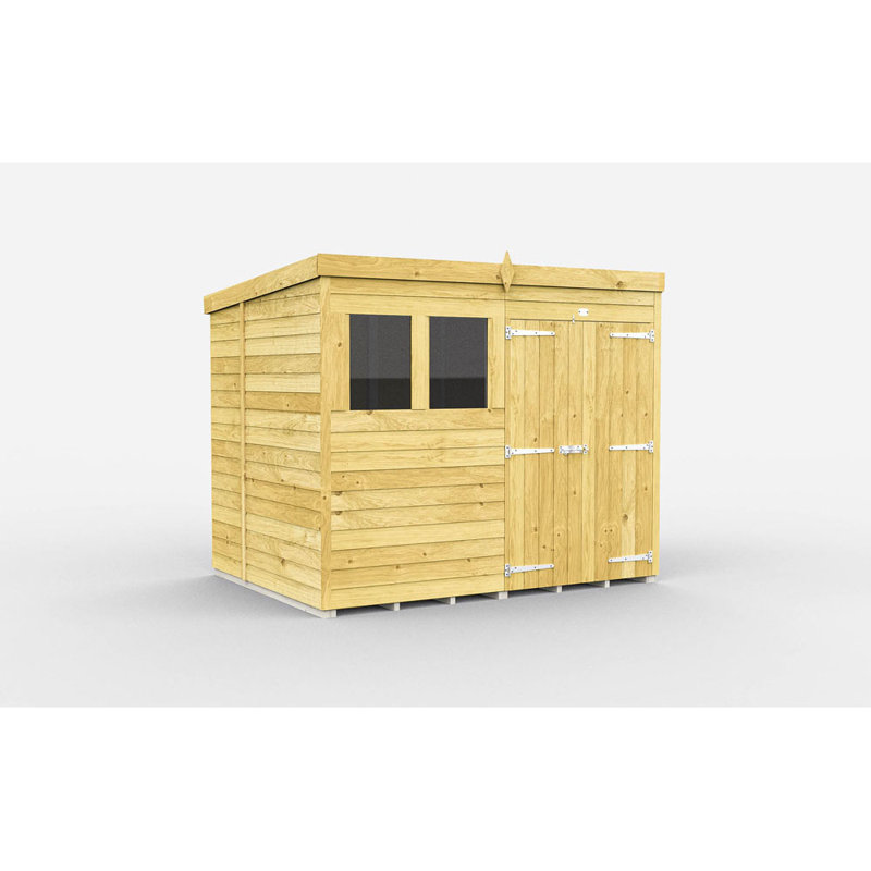8ft x 7ft Pent Shed - Double Door with Windows