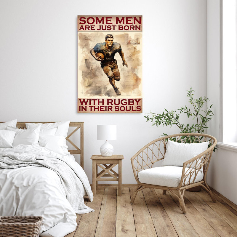 «Men Just Born With Rugby», reproduction d'art rectangulaire sur toile tendue 1 pièce, H 36 po x l 24 po x P 1,25 po