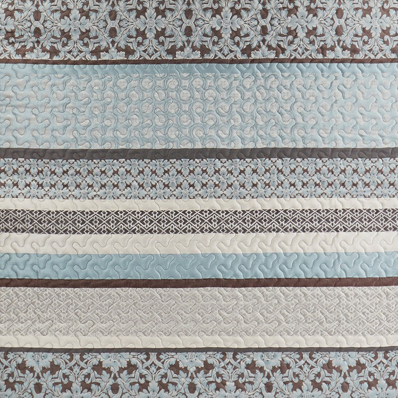 Couvre-lit bleu très grand 5 pièces avec détails de broderie fine, Bleu, Édredon de très grand lit et 4 pièces additionn