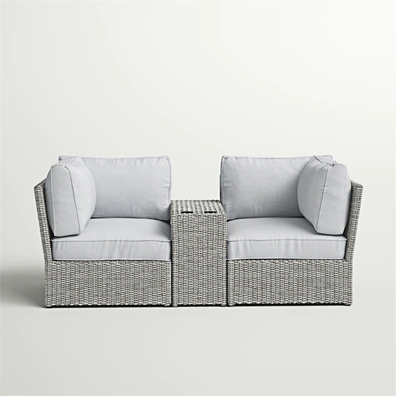 Ensemble de conversation modulaire en osier 2 personnes avec coussins 2 saisons