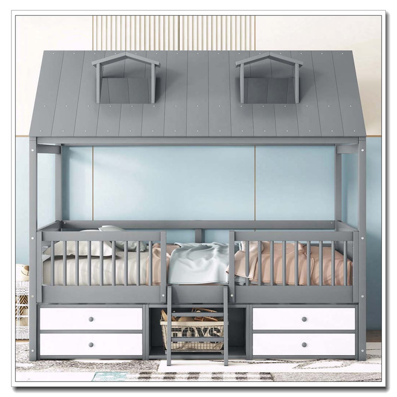 Structure de lit double en bois, Gris