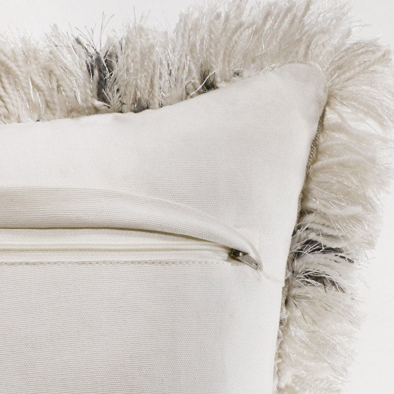 20" White and Black Diamond Shag Throw Pillow