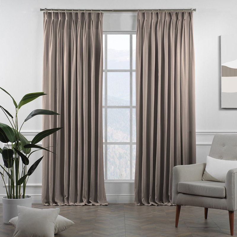 Panneau de rideau simple décoratif à double pincement très long et très large, Pierre claire, L 75 po x L 84 po