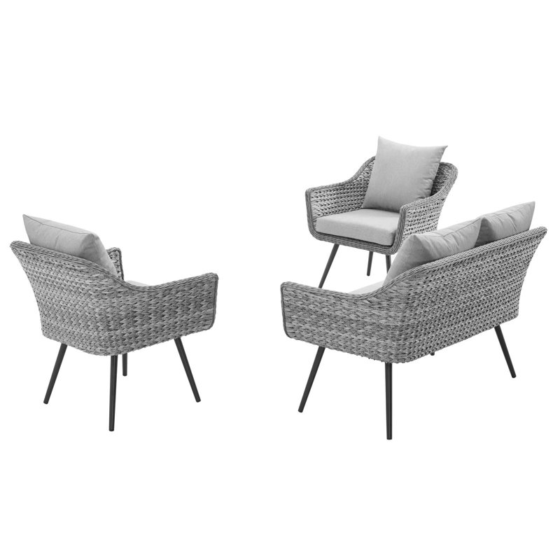 Endeavor 3 Piece Outdoor Patio Wicker Rattan Sectional Sofa Set by Modway