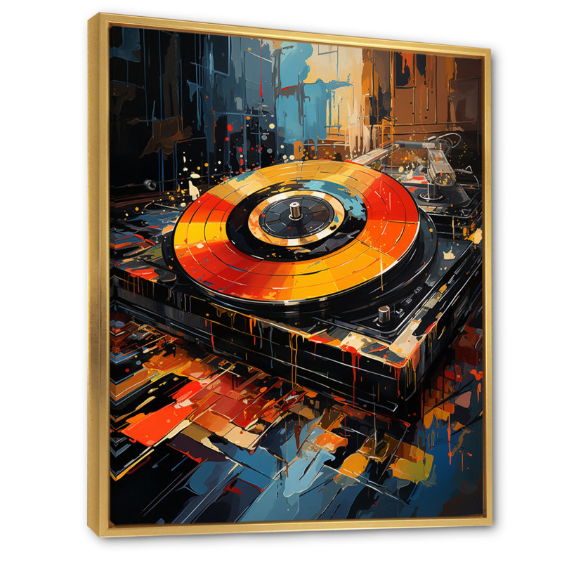 Popart Disque vinyle Reverie III sur toile, H 20 po x l 12 po x P 1 po, Cadre flottant doré