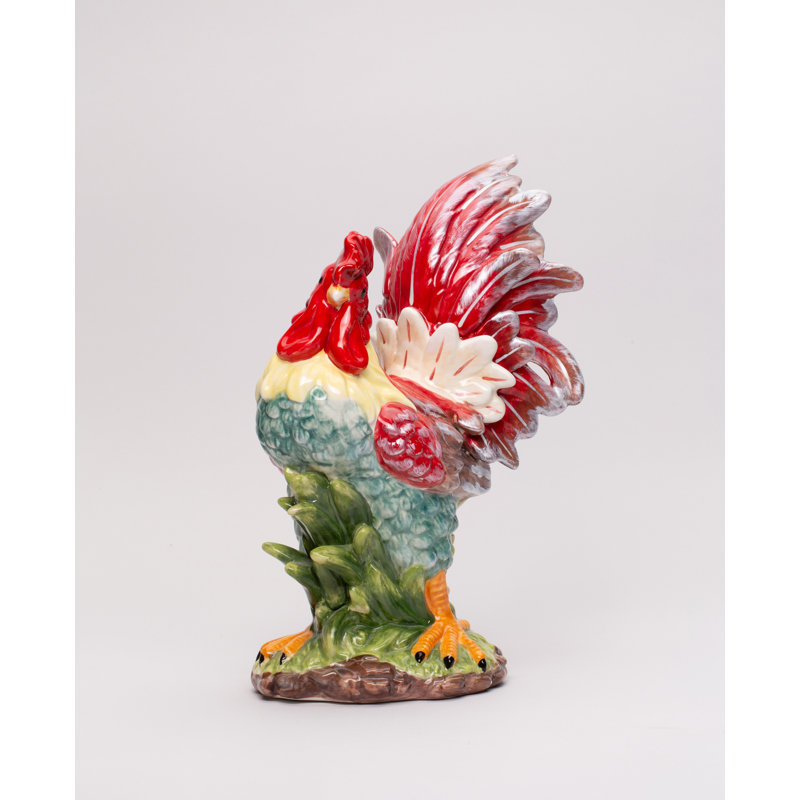 Ceramic Red Rooster Figurine- 10 7/8"H, 10.88" H x 5.5" W x 7.5" D