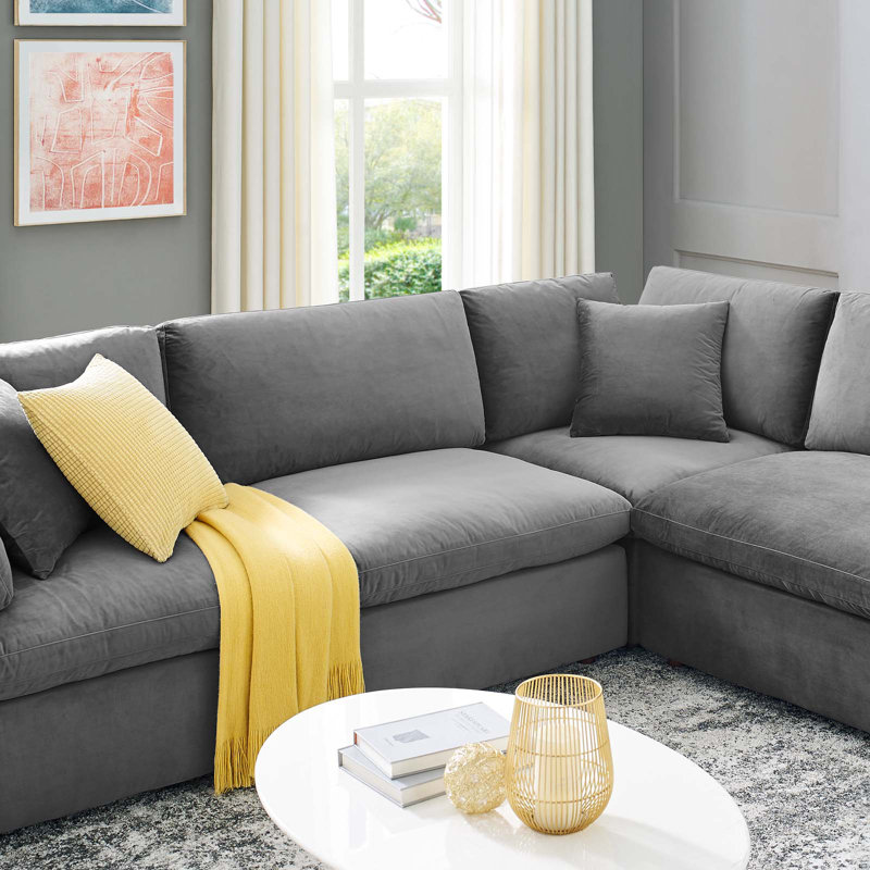 Modway Commix Down Filled Overstuffed Velvet 8-Piece Sectional Sofa, Gray