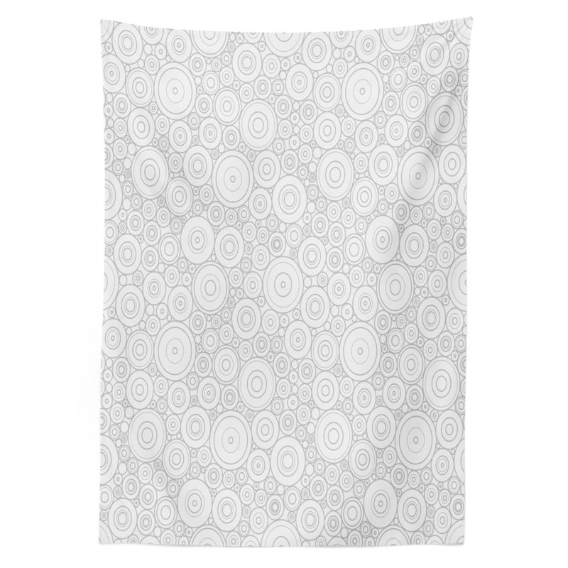 Ambesonne Grey Tablecloth, Different Sized Circles And Rounds Simple Geometric Style Graphic Print Shabby Home, Rectangular Table Cover For Dining Room Kitchen Decor, 52" X 70", Grey White