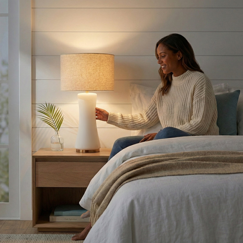 Nightstand Light, Off White Table Lamp