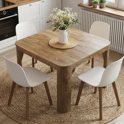 47.24" Modern Dining Table with Rounded Corners for 4 People, Square Dining Room Table for Kitchen