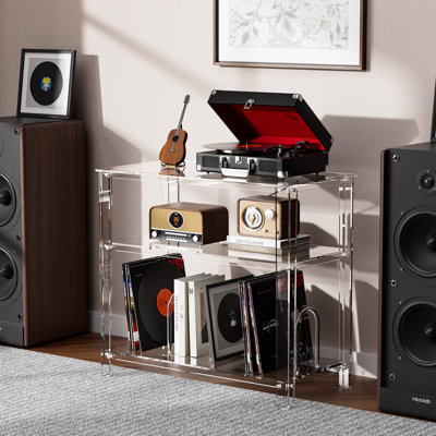 Acrylic Record Player Stand, With Vinyl Storage