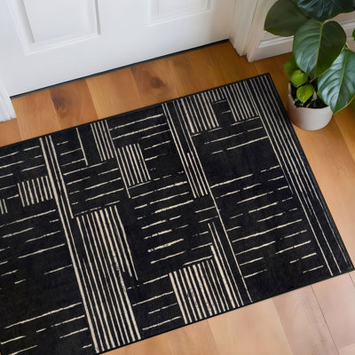 Tapis noir anti-dérapant Block Stripe