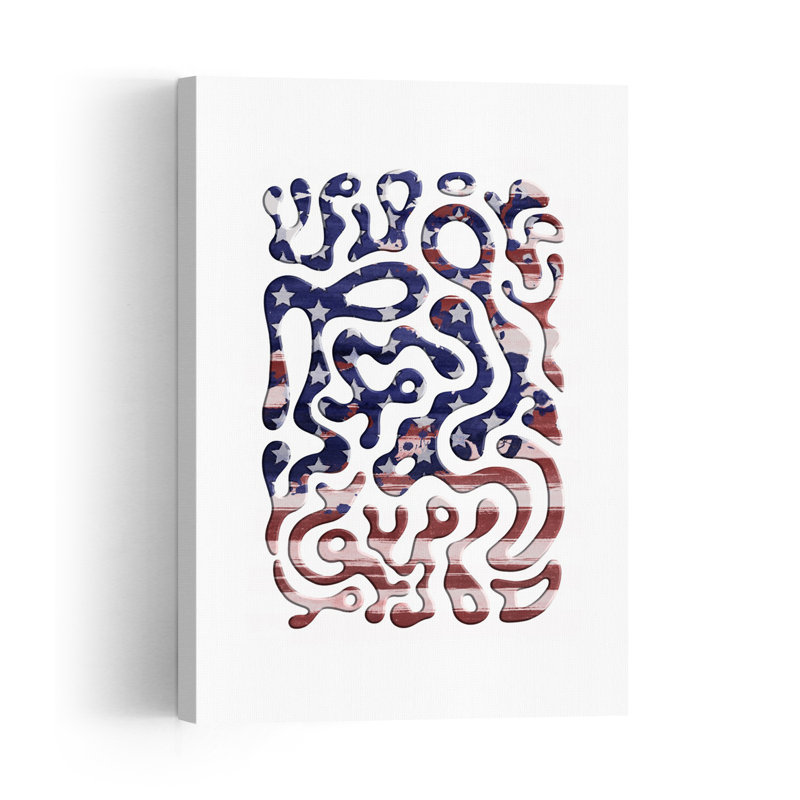 Fluid American Flag Abstract Modern Organic Landscape Nature Wall Art Print 1 Piece Wrapped Canvas Wall Art
