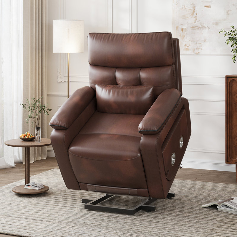 Faux Leather Power Lift Recliner Chair For Elderly, Brown
