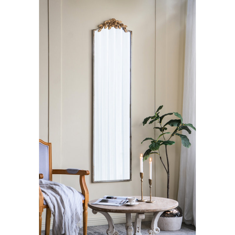 Captivating Rectangular Mirror With Distressed Frame And Graceful Gold Floral Accent Spectacular Rim Elaborate Crown